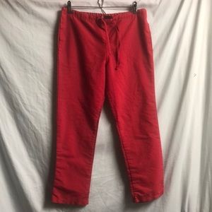 Red drawstring waist scrub pants xs has pockets euc